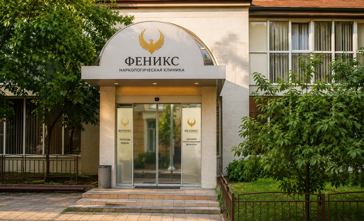 Вход в наркологическую клинику «Феникс» в Туране